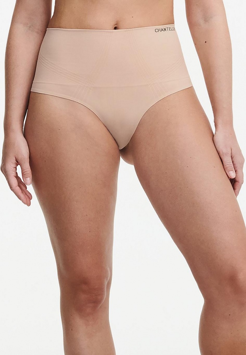 Chantelle Smooth Comfort High Waist Light Shaping Thong Panties Clay Nude | USA 1893BCP