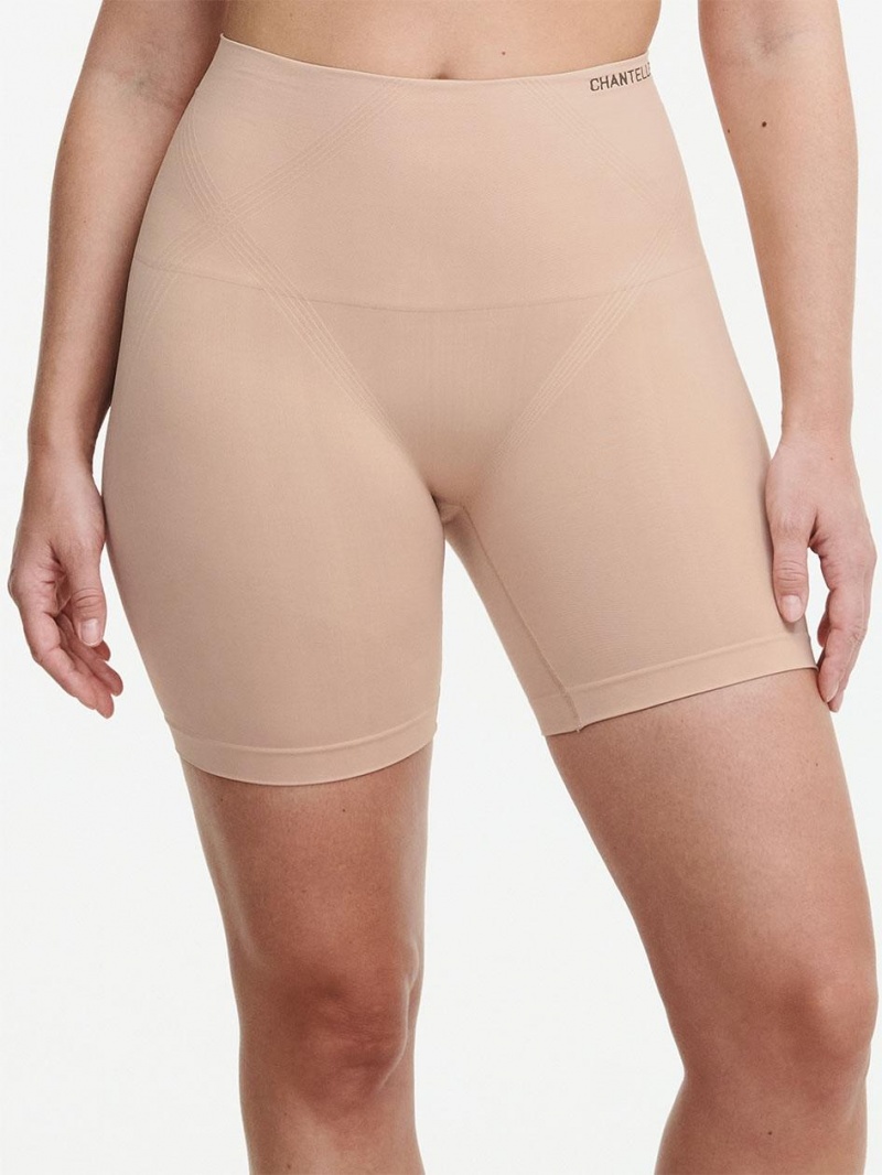 Chantelle Smooth Comfort High Waist Mid-Thigh Light Shaping Short Shapewear Clay Nude | USA 2111ISZ