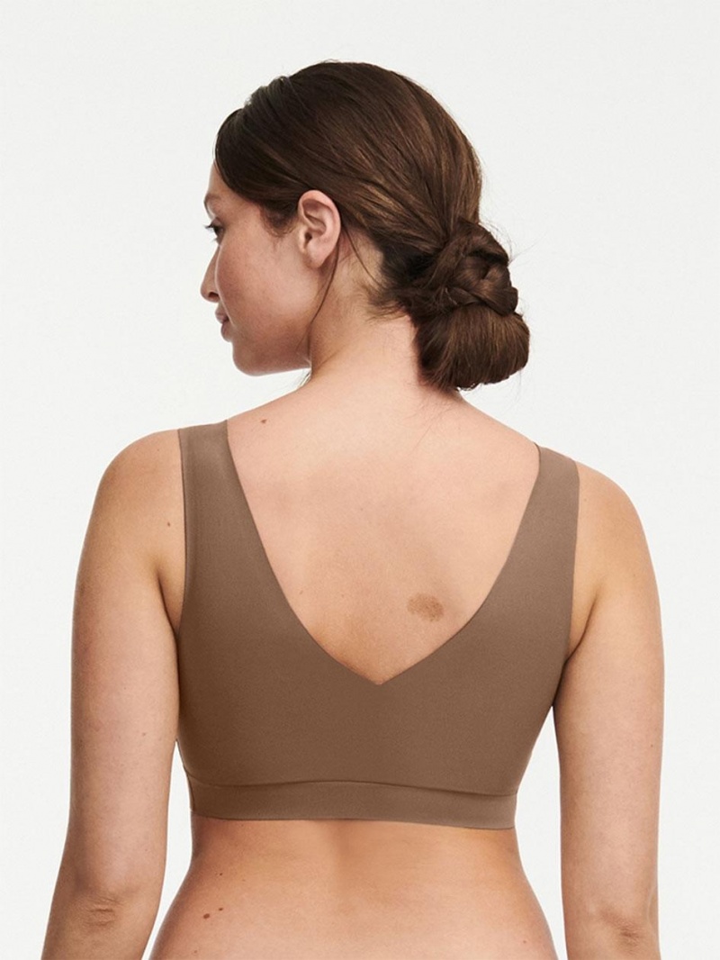 Chantelle SoftStretch Padded V-Neck Bras Cocoa Brown | USA 1342LHT