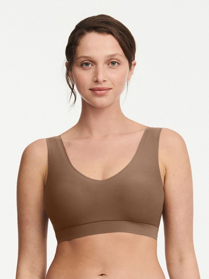 Chantelle SoftStretch Padded V-Neck Bras Cocoa Brown | USA 1342LHT