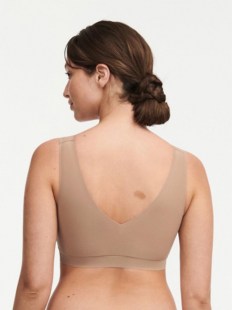 Chantelle SoftStretch Padded V-Neck Bras Coffee Latte | USA 1442GLQ