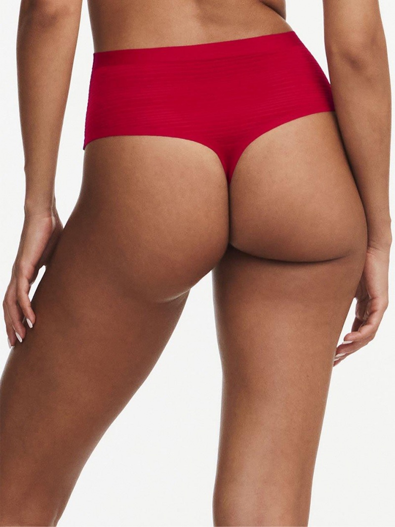 Chantelle SoftStretch Stripes High Waist Thong Panties Passion Red | USA 1802APV