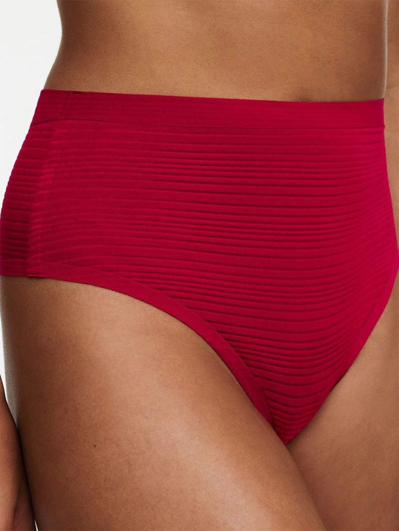 Chantelle SoftStretch Stripes High Waist Thong Panties Passion Red | USA 1802APV