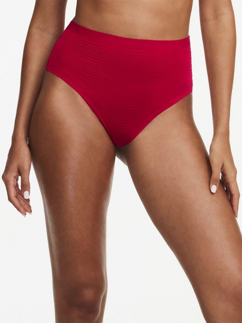 Chantelle SoftStretch Stripes High Waist Thong Panties Passion Red | USA 1802APV