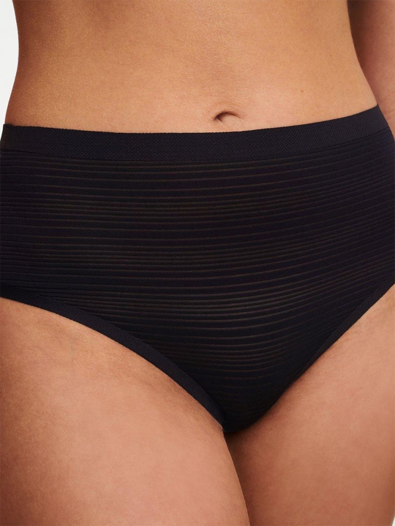 Chantelle SoftStretch Stripes High Waist Thong Panties Black | USA 1816NBA