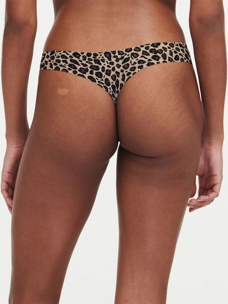 Chantelle SoftStretch Thong Panties Leopard Nude | USA 2052QZD