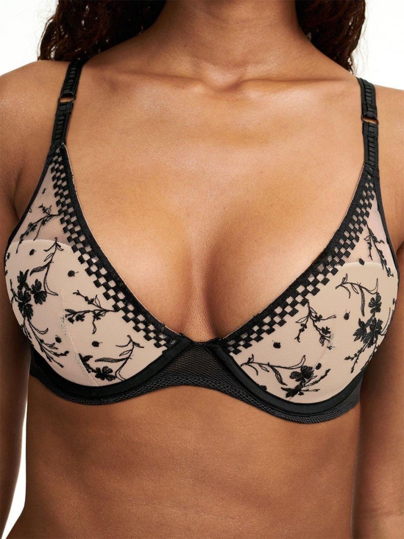 Chantelle Suzy Lace Plunge Contour, Passionata designed by CL Bras Nude Blush/Black | USA 2190ORX