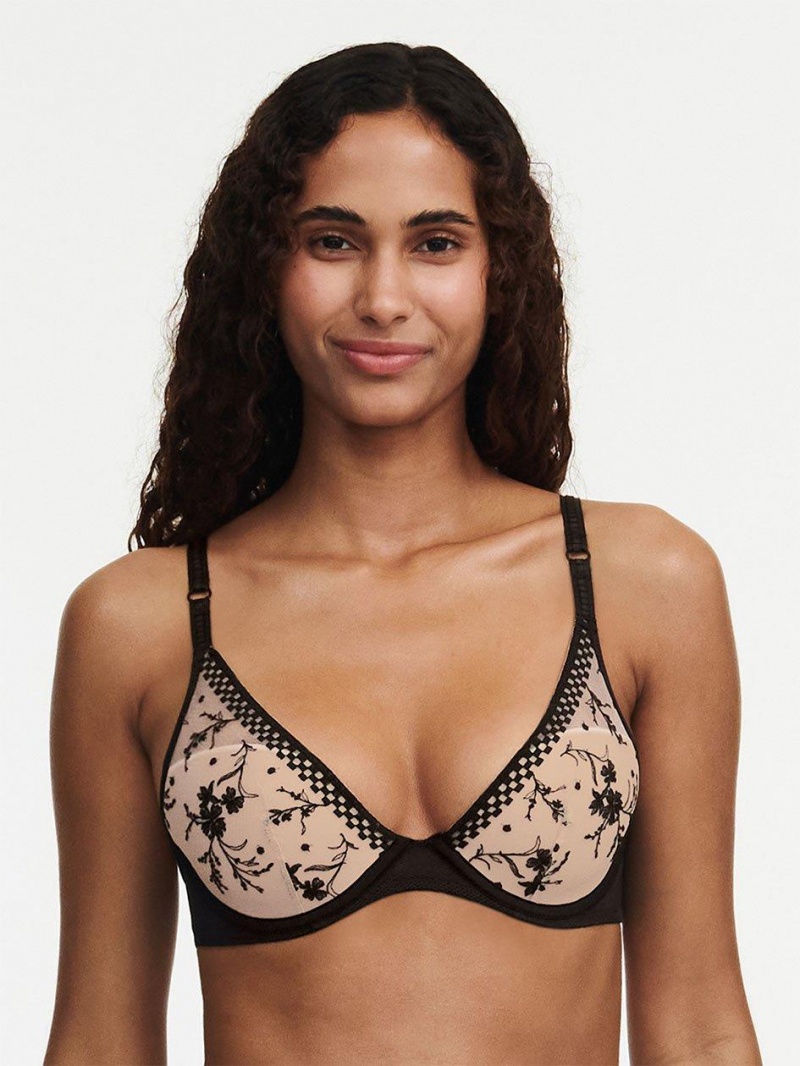 Chantelle Suzy Lace Plunge Contour, Passionata designed by CL Bras Nude Blush/Black | USA 2190ORX