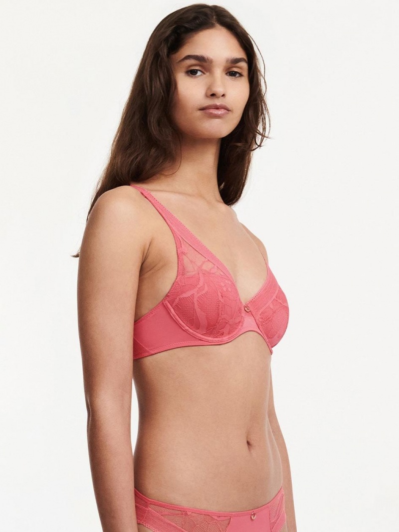 Chantelle True Lace Comfort Plunge Bras Coralin | USA 2224JJE