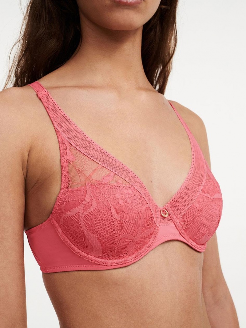 Chantelle True Lace Comfort Plunge Bras Coralin | USA 2224JJE