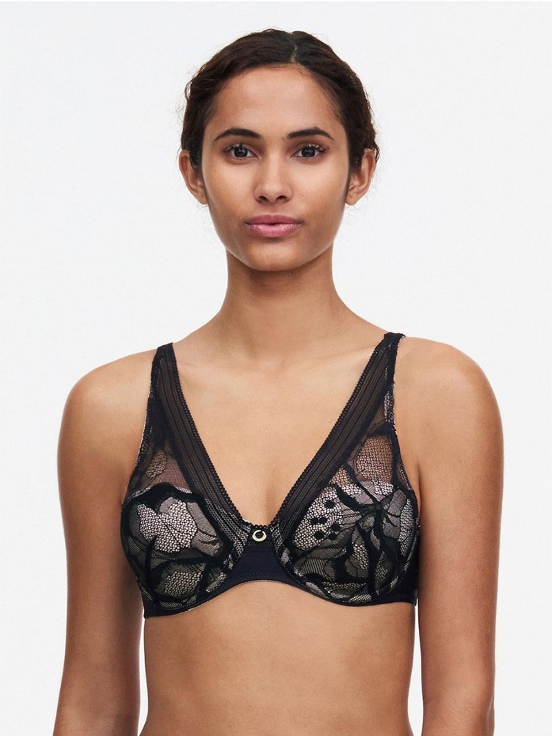 Chantelle True Lace Comfort Plunge Bras Black | USA 1517SOB