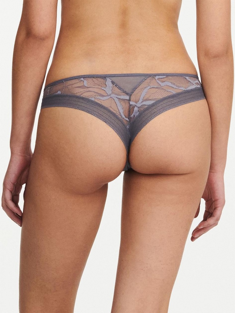 Chantelle True Lace Thong Panties Slate Grey | USA 2368PQJ